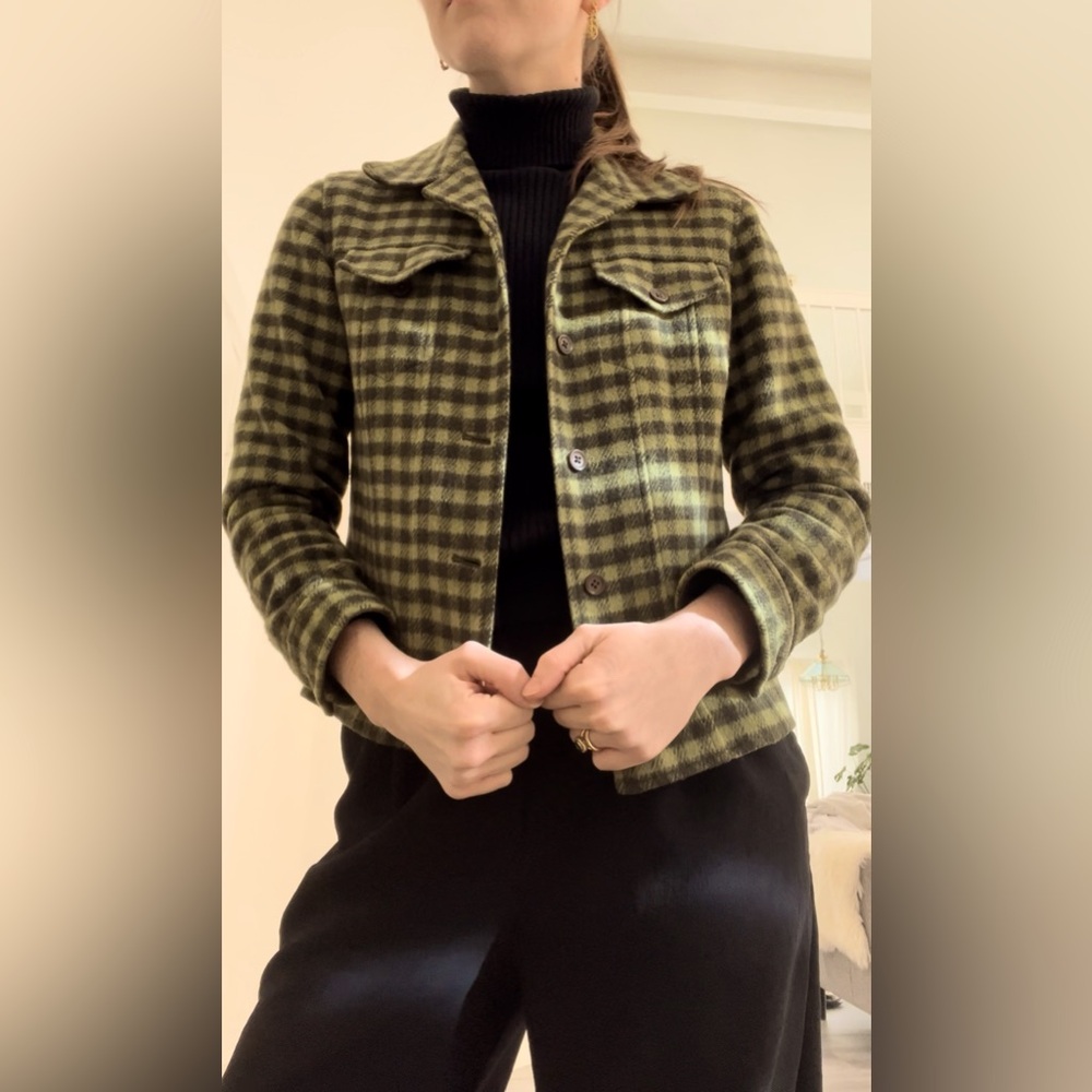 Green and black checkered print Talbots jacket
